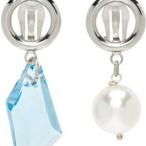 Justine Clenquet SSENSE Exclusive Silver & Blue Laura Clip-On Earrings